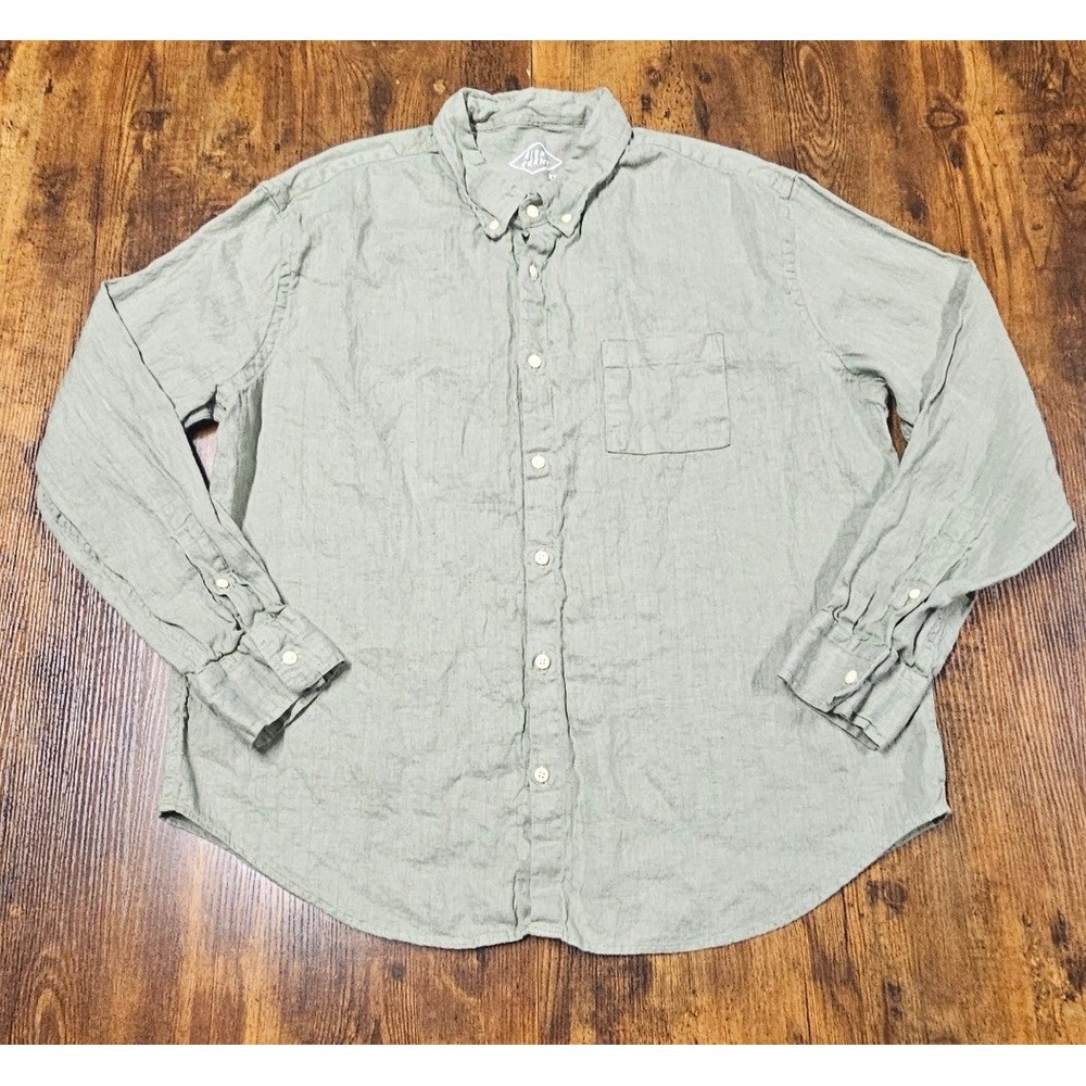 Alex Crane Men XXL Playa Shirt Sage Green 100% European Linen Button Down USA